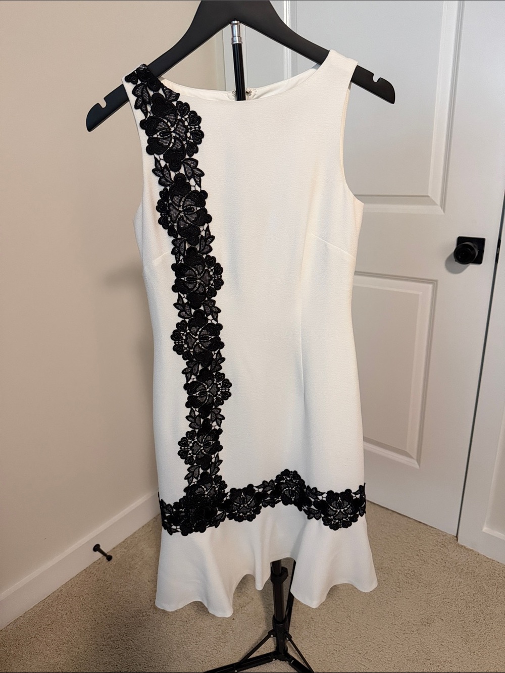 Karl Lagerfeld White Mini Dress with Black Floral Lace Trim